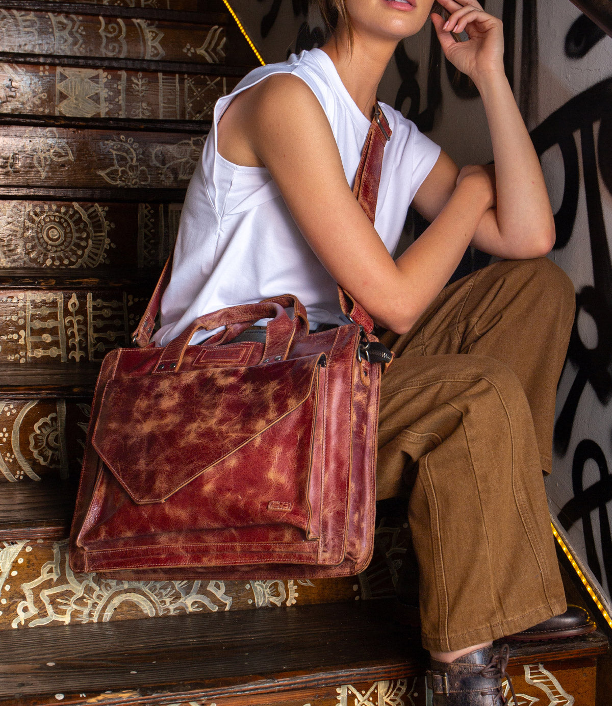 Depp Men's Full-Grain Leather Work Bag