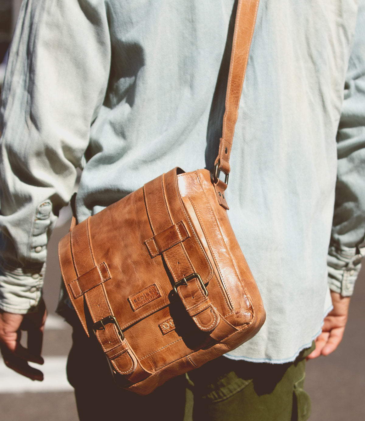 Hue Full-Grain Leather Buckle Bag
